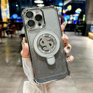 For iPhone 13 Pro Max Space Gradient Glitter MagSafe Holder Phone Case with Lens Film(Silver)