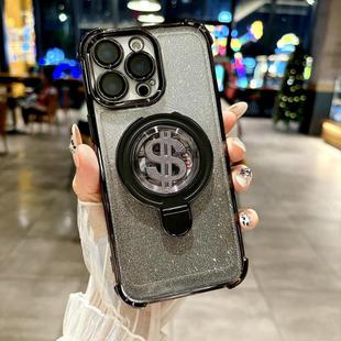 For iPhone 13 Pro Max Space Gradient Glitter MagSafe Holder Phone Case with Lens Film(Black)