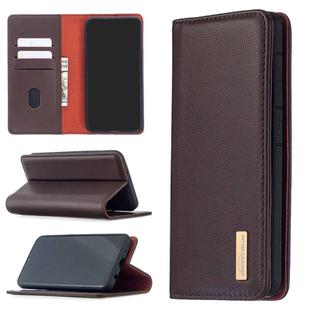For Samsung Galaxy A10 2 in 1 Detachable Magnetic Horizontal Flip Genuine Leather Case with Holder & Card Slots & Wallet(Dark Brown)