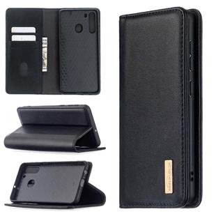 For Samsung Galaxy A21 2 in 1 Detachable Magnetic Horizontal Flip Genuine Leather Case with Holder & Card Slots & Wallet(Black)