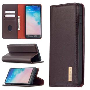 For Samsung Galaxy S10+ 2 in 1 Detachable Magnetic Horizontal Flip Genuine Leather Case with Holder & Card Slots & Wallet(Dark Brown)