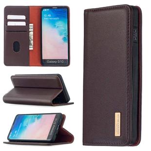 For Samsung Galaxy S10 2 in 1 Detachable Magnetic Horizontal Flip Genuine Leather Case with Holder & Card Slots & Wallet(Dark Brown)