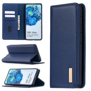 For Samsung Galaxy S20 Ultra 2 in 1 Detachable Magnetic Horizontal Flip Genuine Leather Case with Holder & Card Slots & Wallet(Blue)