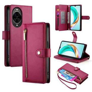 For Huawei nova 14 Nine Card-slot Zipper Wallet Bag Leather Phone Case(Red)
