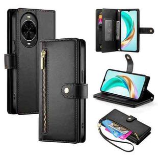 For Huawei nova 14 Nine Card-slot Zipper Wallet Bag Leather Phone Case(Black)