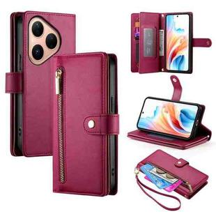 For Huawei Pura 80 5G Nine Card-slot Zipper Wallet Bag Leather Phone Case(Red)