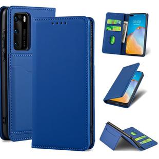 For Huawei P40 Strong Magnetism Liquid Feel Horizontal Flip Leather Case with Holder & Card Slots & Wallet(Blue)