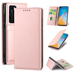 For Huawei P40 Strong Magnetism Liquid Feel Horizontal Flip Leather Case with Holder & Card Slots & Wallet(Rose Gold)