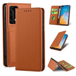 For Huawei P40 Pro Strong Magnetism Liquid Feel Horizontal Flip Leather Case with Holder & Card Slots & Wallet(Brown)