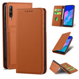 For Huawei Y7p Strong Magnetism Liquid Feel Horizontal Flip Leather Case with Holder & Card Slots & Wallet(Brown)