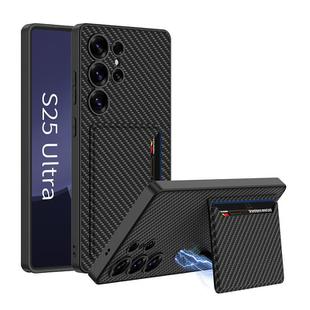 For Samsung Galaxy S25 Ultra 5G GKK Ultra-thin Leather Card Slots Phone Case With Magnetic Holder(Carbon Fiber Texture)