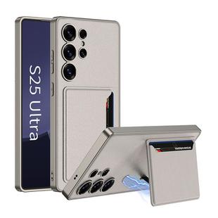 For Samsung Galaxy S25 Ultra 5G GKK Ultra-thin Leather Card Slots Phone Case With Magnetic Holder(Titanium Gray)