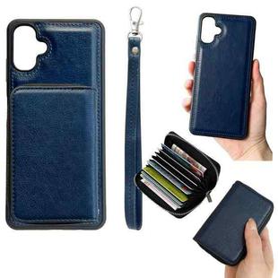 For Samsung Galaxy A06 5G / 4G Solid Color Zipper 11-Card Slots Bag Phone Case with Lanyard(Blue)