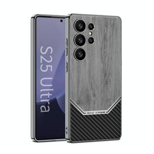 For Samsung Galaxy S25 Ultra 5G GKK Plating Leather Wood Texture Full Coverage Phone Case(Gray)