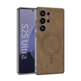 For Samsung Galaxy S25 Ultra 5G GKK Plating Leather Built-in MagSafe Frosted Phone Case(Brown)
