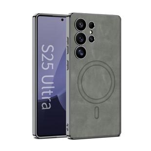 For Samsung Galaxy S25 Ultra 5G GKK Plating Leather Built-in MagSafe Frosted Phone Case(Gray)