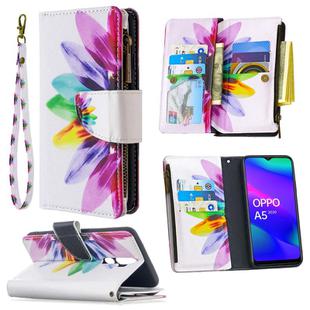 For OPPO A5 (2020) Colored Drawing Pattern Zipper Horizontal Flip Leather Case with Holder & Card Slots & Wallet(Sun Flower)