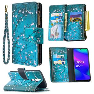 For OPPO A5 (2020) Colored Drawing Pattern Zipper Horizontal Flip Leather Case with Holder & Card Slots & Wallet(Plum Blossom)