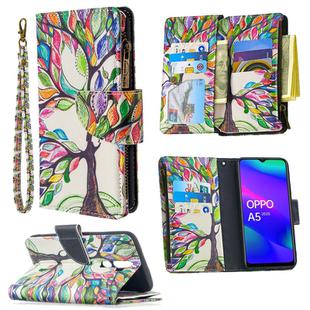 For OPPO A5 (2020) Colored Drawing Pattern Zipper Horizontal Flip Leather Case with Holder & Card Slots & Wallet(Tree)