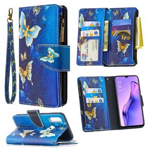 For OPPO A31 (2020) Colored Drawing Pattern Zipper Horizontal Flip Leather Case with Holder & Card Slots & Wallet(Gold Butterfly)