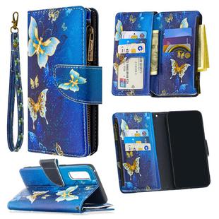 For OPPO Find X2 Neo / OPPO Reno 3 Pro Colored Drawing Pattern Zipper Horizontal Flip Leather Case with Holder & Card Slots & Wallet(Gold Butterfly)