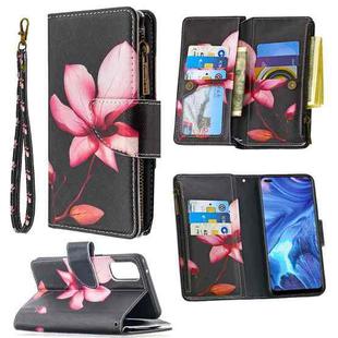 For OPPO Reno 4 5G Colored Drawing Pattern Zipper Horizontal Flip Leather Case with Holder & Card Slots & Wallet(Lotus)