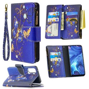 For OPPO Reno 4 5G Colored Drawing Pattern Zipper Horizontal Flip Leather Case with Holder & Card Slots & Wallet(Purple Butterfly)