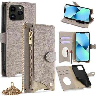 For iPhone 13 Pro Crossbody Chain Fishtail Litchi Leather Phone Case(Black)