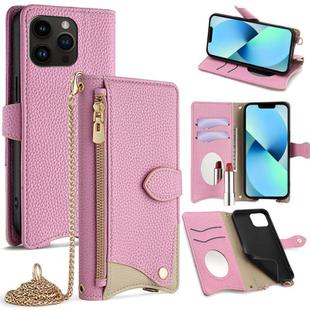 For iPhone 13 Pro Crossbody Chain Fishtail Litchi Leather Phone Case(Brown)