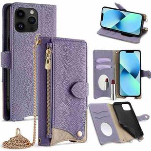 For iPhone 13 Pro Crossbody Chain Fishtail Litchi Leather Phone Case(Grey)
