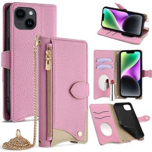 For iPhone 13 Crossbody Chain Fishtail Litchi Leather Phone Case(Brown)