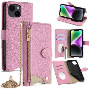For iPhone 13 Crossbody Chain Fishtail Litchi Leather Phone Case(Pink)