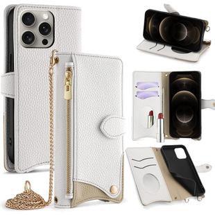 For iPhone 12 / 12 Pro Crossbody Chain Fishtail Litchi Leather Phone Case(White)