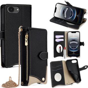 For iPhone 16e Crossbody Chain Fishtail Litchi Leather Phone Case(Black)