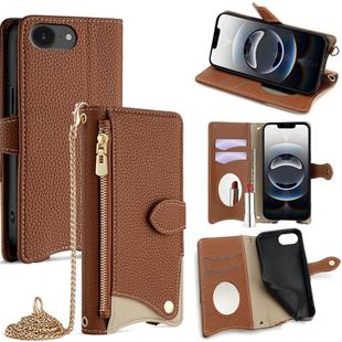 For iPhone 16e Crossbody Chain Fishtail Litchi Leather Phone Case(Brown)