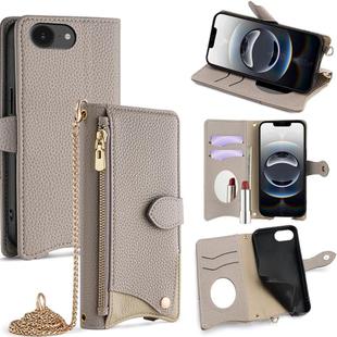 For iPhone 16e Crossbody Chain Fishtail Litchi Leather Phone Case(Grey)