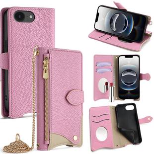 For iPhone 16e Crossbody Chain Fishtail Litchi Leather Phone Case(Pink)