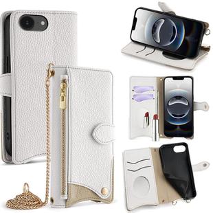 For iPhone 16e Crossbody Chain Fishtail Litchi Leather Phone Case(White)