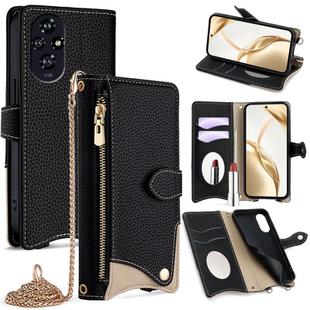 For Honor 200 Crossbody Chain Fishtail Litchi Leather Phone Case(Black)