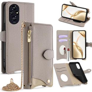For Honor 200 Crossbody Chain Fishtail Litchi Leather Phone Case(Grey)