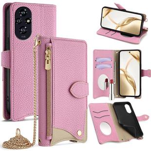For Honor 200 Crossbody Chain Fishtail Litchi Leather Phone Case(Pink)