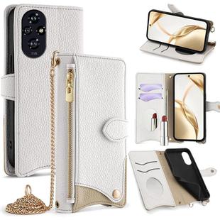 For Honor 200 Crossbody Chain Fishtail Litchi Leather Phone Case(White)
