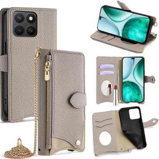 For Honor X8c 4G Global Crossbody Chain Fishtail Litchi Leather Phone Case(Grey)