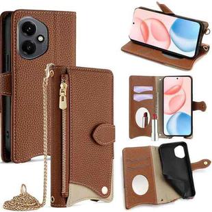 For Honor 400 Global 156.5mm Crossbody Chain Fishtail Litchi Leather Phone Case(Brown)