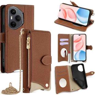 For Honor 400 Pro Global 160.8mm Crossbody Chain Fishtail Litchi Leather Phone Case(Brown)