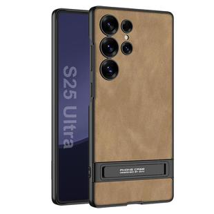 For Samsung Galaxy S25 Ultra 5G GKK Triumph Ultra-Thin Frosted Leather Phone Case with Holder(Brown)