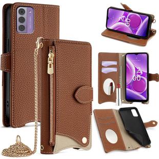 For Nokia G42 / G310 Crossbody Chain Fishtail Litchi Leather Phone Case(Brown)