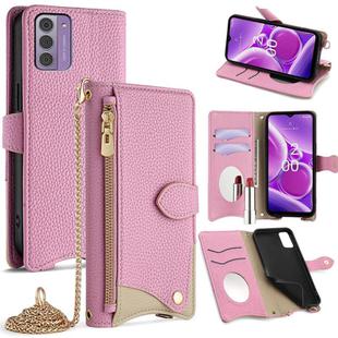 For Nokia G42 / G310 Crossbody Chain Fishtail Litchi Leather Phone Case(Pink)