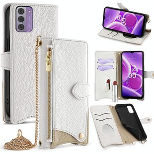 For Nokia G42 / G310 Crossbody Chain Fishtail Litchi Leather Phone Case(White)