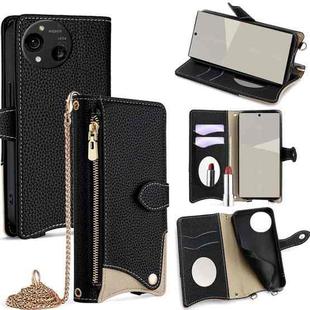 For Sharp Aquos R10 Crossbody Chain Fishtail Litchi Leather Phone Case(Black)
